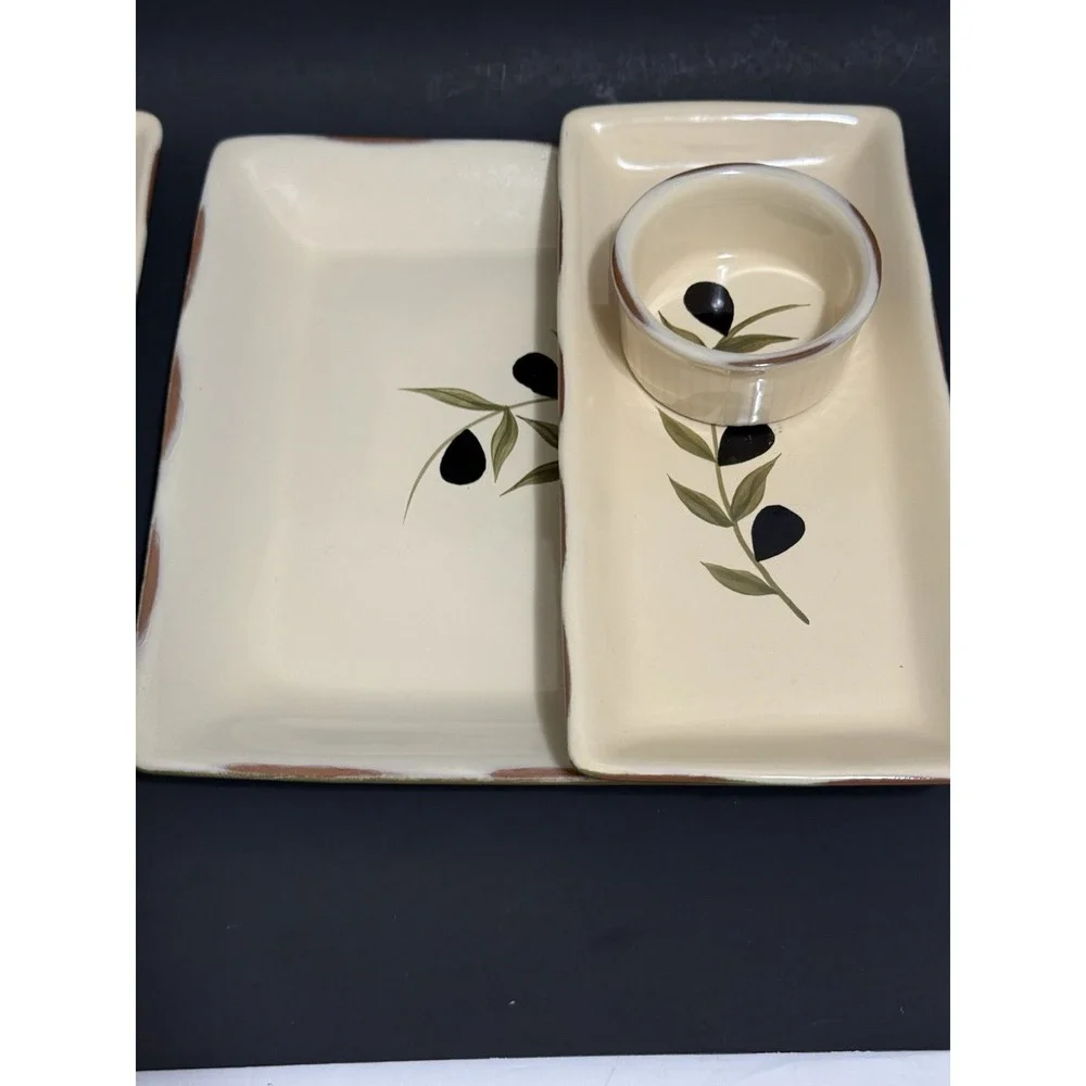 Baum‎ Bros Olivera 4 Pc Serving Set Olive Branch Tuscan Platter Trays Ramekin